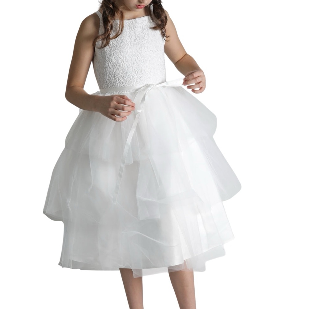 NWT US ANGELS Sparkle Lace Layered Tulle Dress Girls Size 10 Flower Girl Wedding